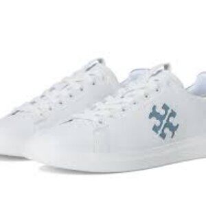 NIB Tory Burch  Double T Howell Court Sneakers titanium white